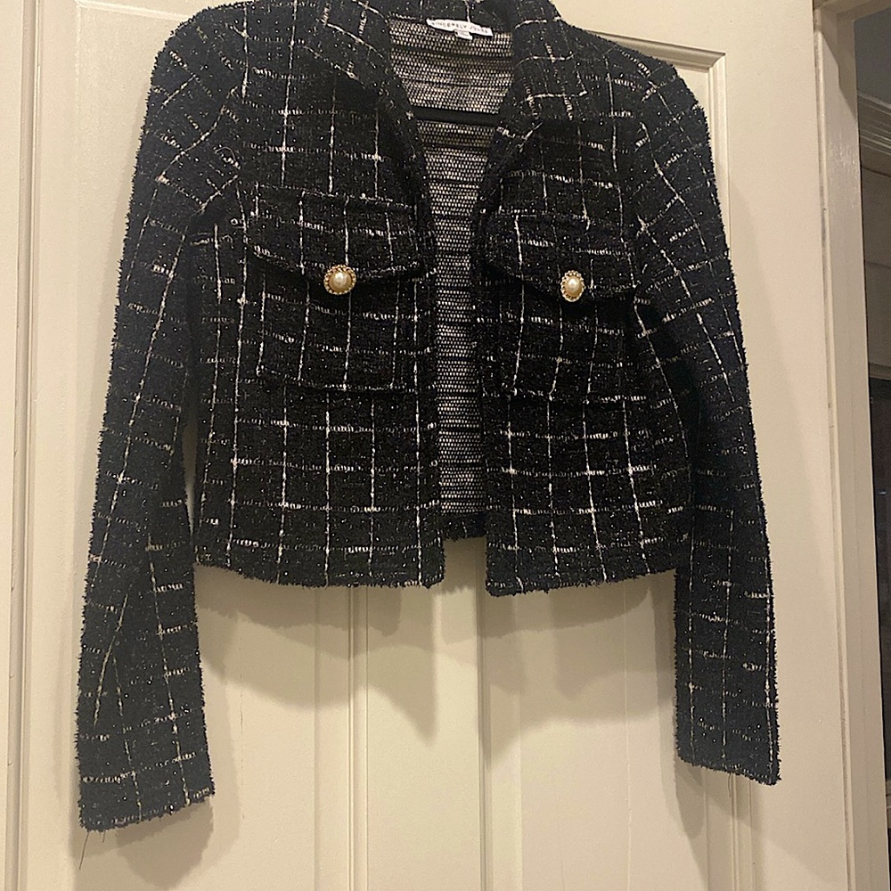 Sincerely Jules tweed slightly cropped blazer black metalllic  small worn 1X